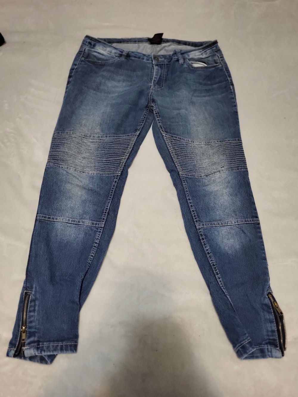 Suko Jeans Size 12 Moto Skinny Jeans Blue Ribbed Knee Ankle Zip Style 18071